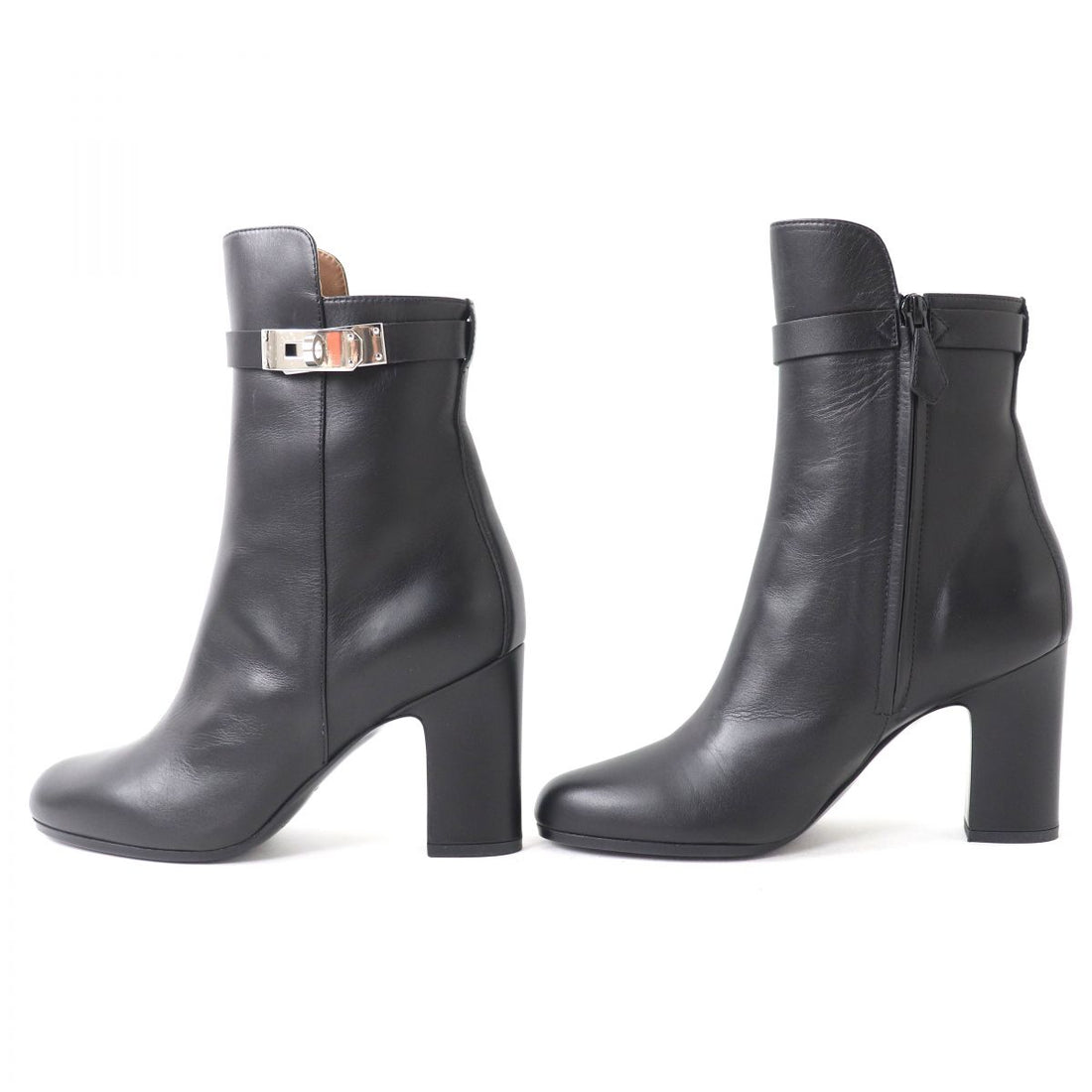 Hermes Kelly Leather Ankle Boots Black 36.5