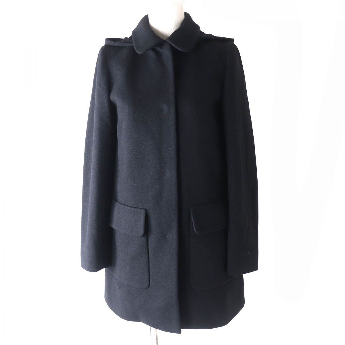 Miu Miu Women's Hooded Wool Coat Black