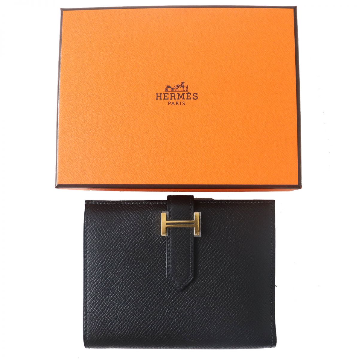 Hermes Bearn Compact Epsom Leather Wallet Black