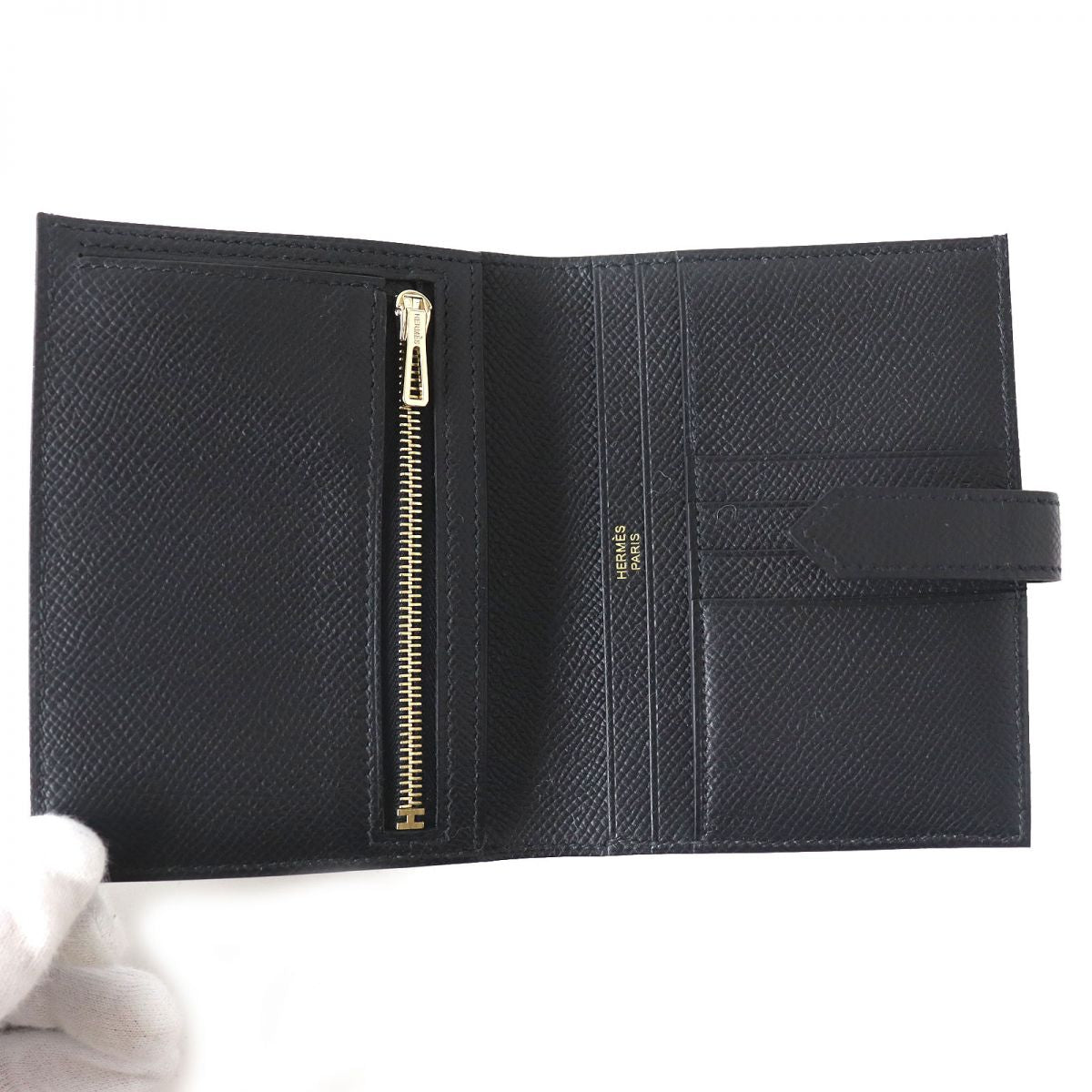 Hermes Bearn Compact Epsom Leather Wallet Black