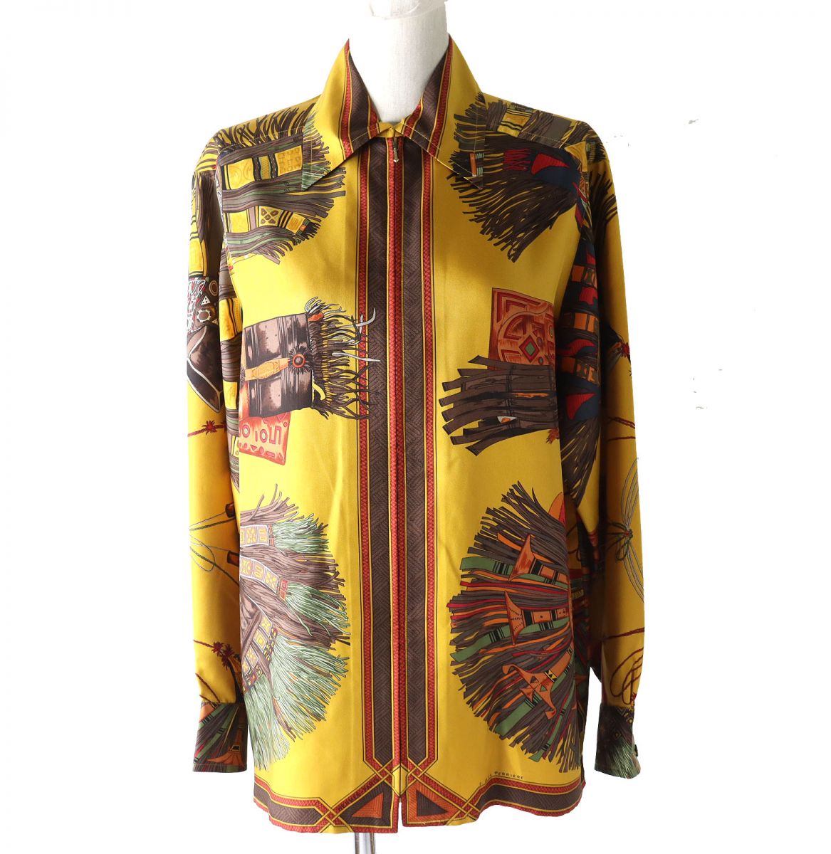 HERMES Silk Shirt 38 Yellow Multicolor