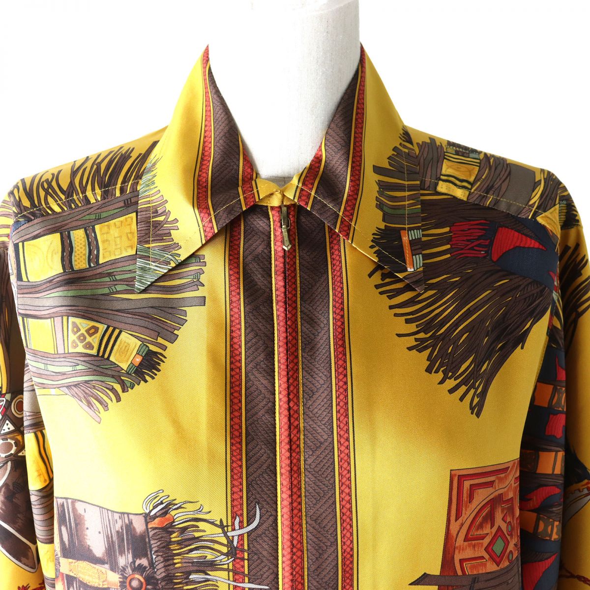 HERMES Silk Shirt 38 Yellow Multicolor