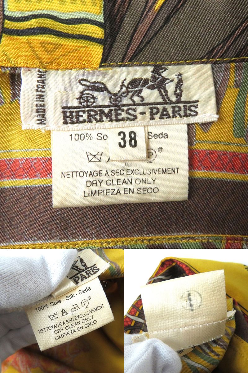 HERMES Silk Shirt 38 Yellow Multicolor