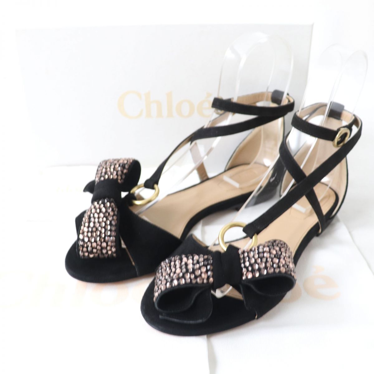 Chloe Suede Leather Flat Sandals Black CHC30022