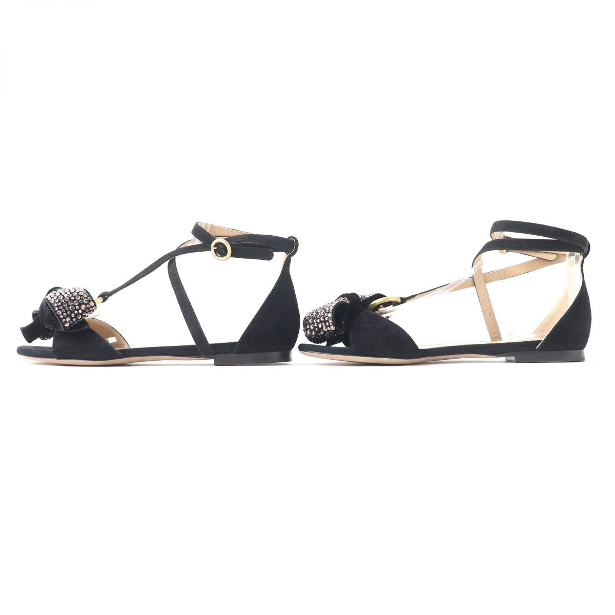 Chloe Suede Leather Flat Sandals Black CHC30022