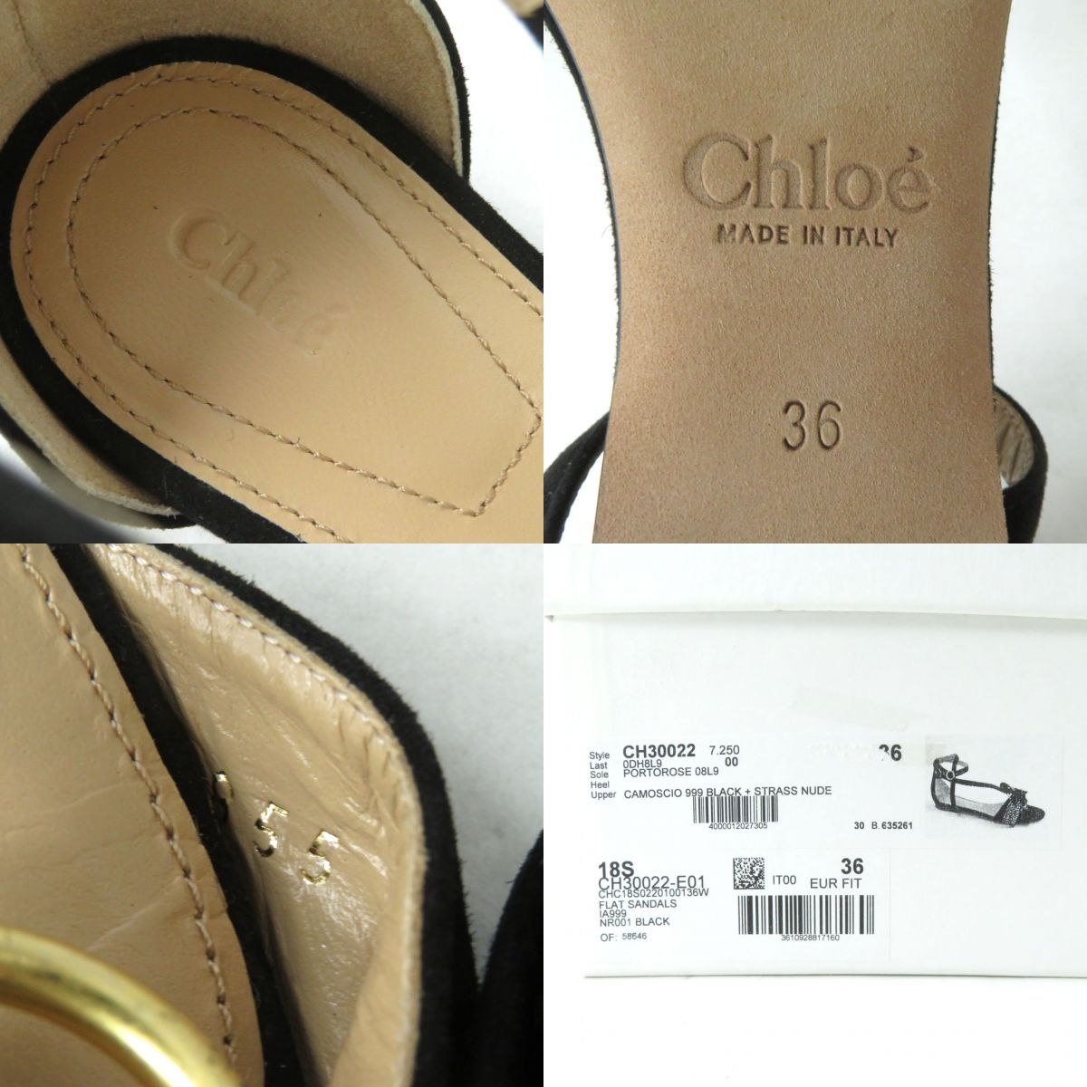 Chloe Suede Leather Flat Sandals Black CHC30022