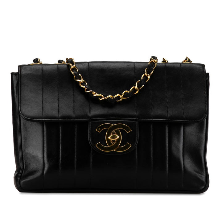 Chanel Mademoiselle Coco Mark Double Flap Chain Shoulder Bag Black Gold Lambskin in Very Good Condition