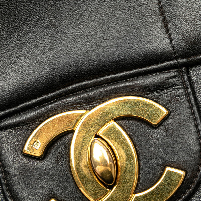 Chanel Mademoiselle Coco Mark Double Flap Chain Shoulder Bag Black Gold Lambskin in Very Good Condition