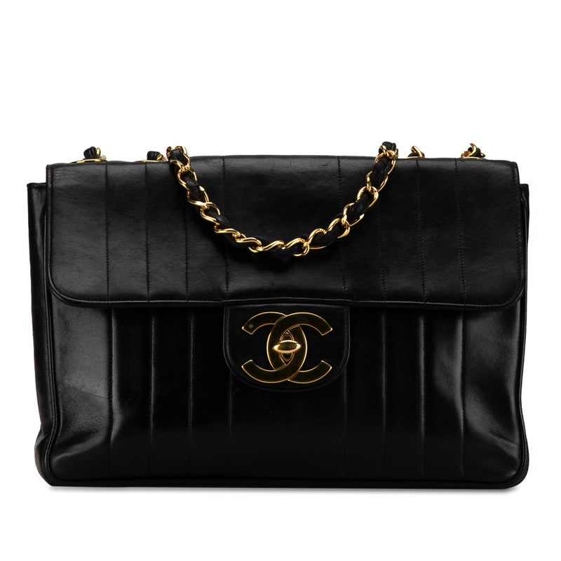 Chanel Mademoiselle Coco Mark Double Flap Chain Shoulder Bag Black Gold Lambskin