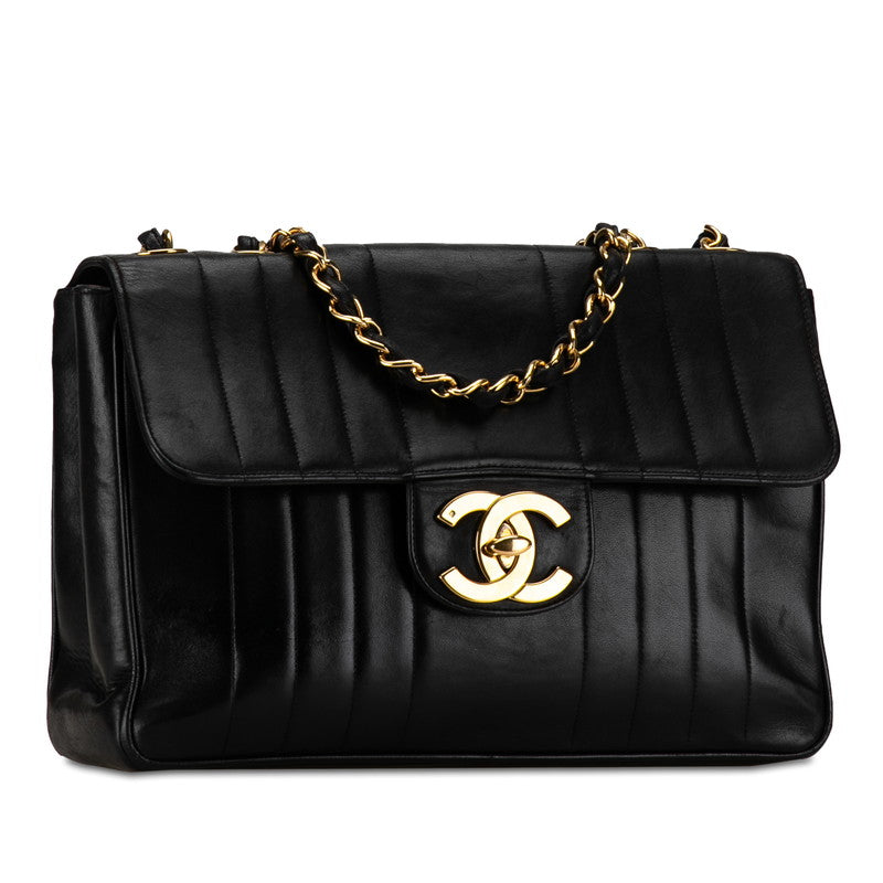 Chanel Mademoiselle Coco Mark Double Flap Chain Shoulder Bag Black Gold Lambskin in Very Good Condition