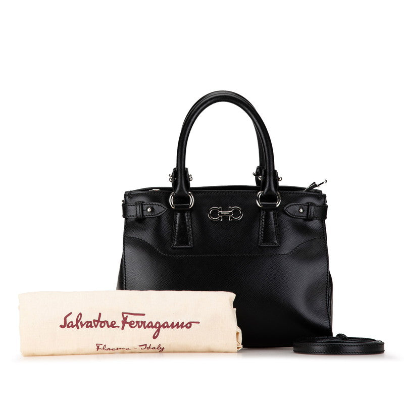 Salvatore Ferragamo Gancini Mini Leather Handbag 2WAY Black in Great Condition