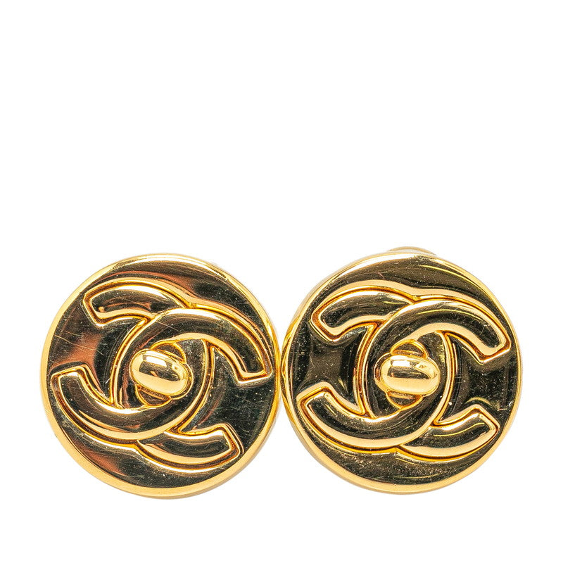 Chanel Vintage Coco Mark Turnlock Earrings Gold Plated in Excellent Condition