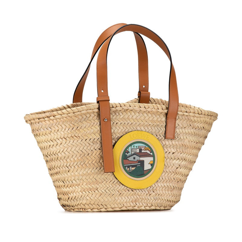 Loewe Raffia Leather Basket Medium Tote Bag