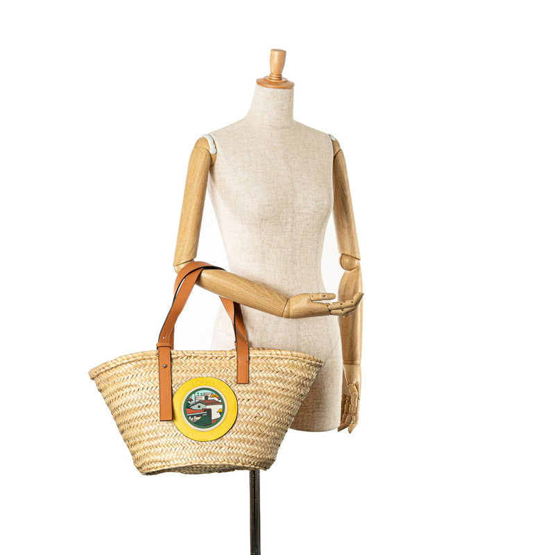 Loewe Raffia Leather Basket Medium Tote Bag 182040