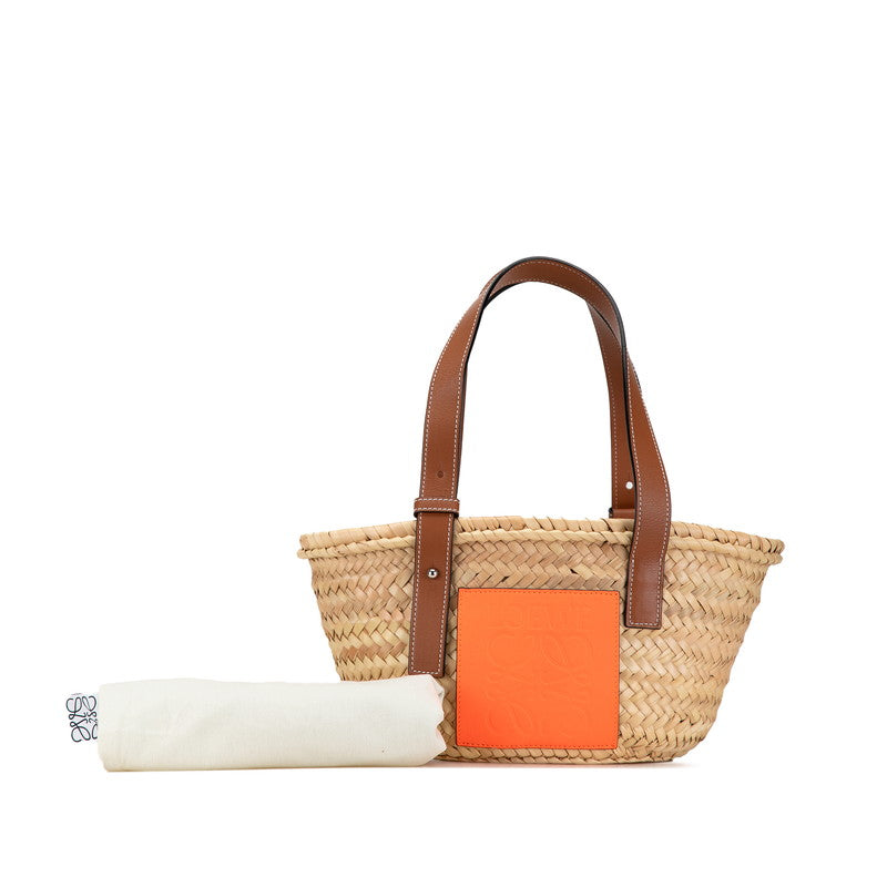 Loewe Anagram Logo Raffia Leather Basket Handbag