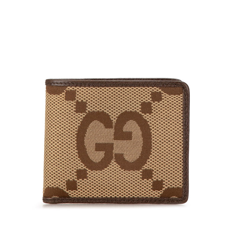 Gucci Jumbo GG Canvas Bifold Wallet 699308 Beige Brown Leather in Very Good Condition