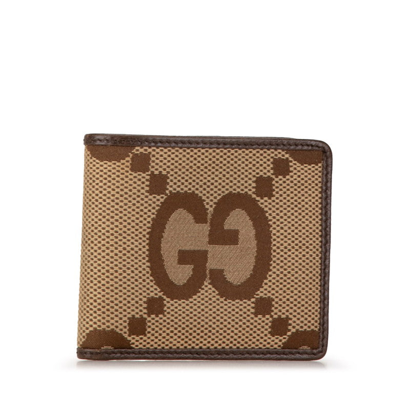 Gucci Jumbo GG Canvas Bifold Wallet 699308 Beige Brown Leather in Very Good Condition