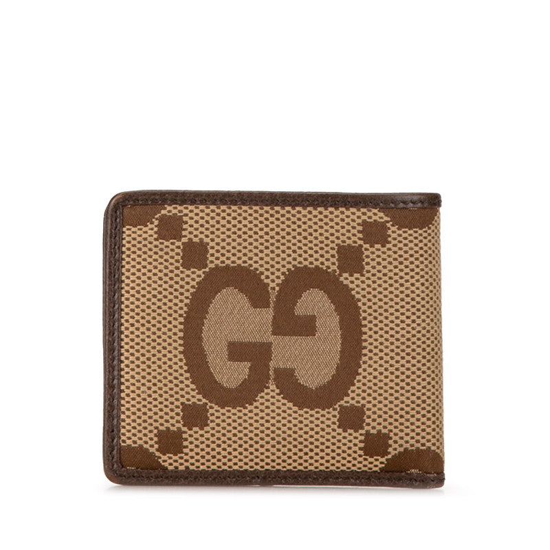 Gucci Jumbo GG Canvas Bifold Wallet 699308 Beige Brown Leather in Very Good Condition