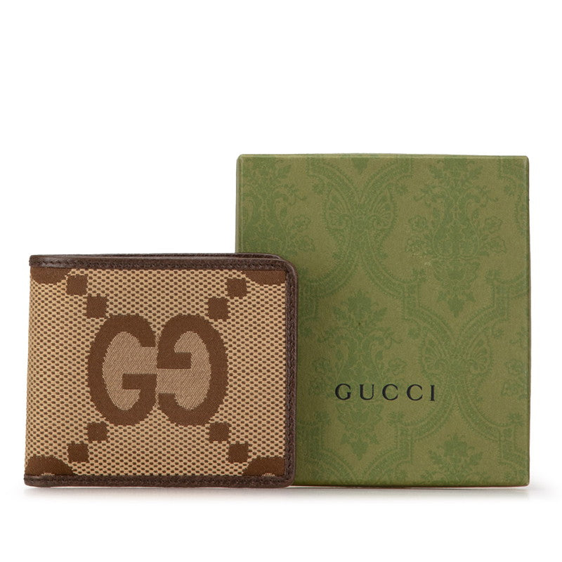 Gucci Jumbo GG Canvas Bifold Wallet 699308 Beige Brown Leather in Very Good Condition