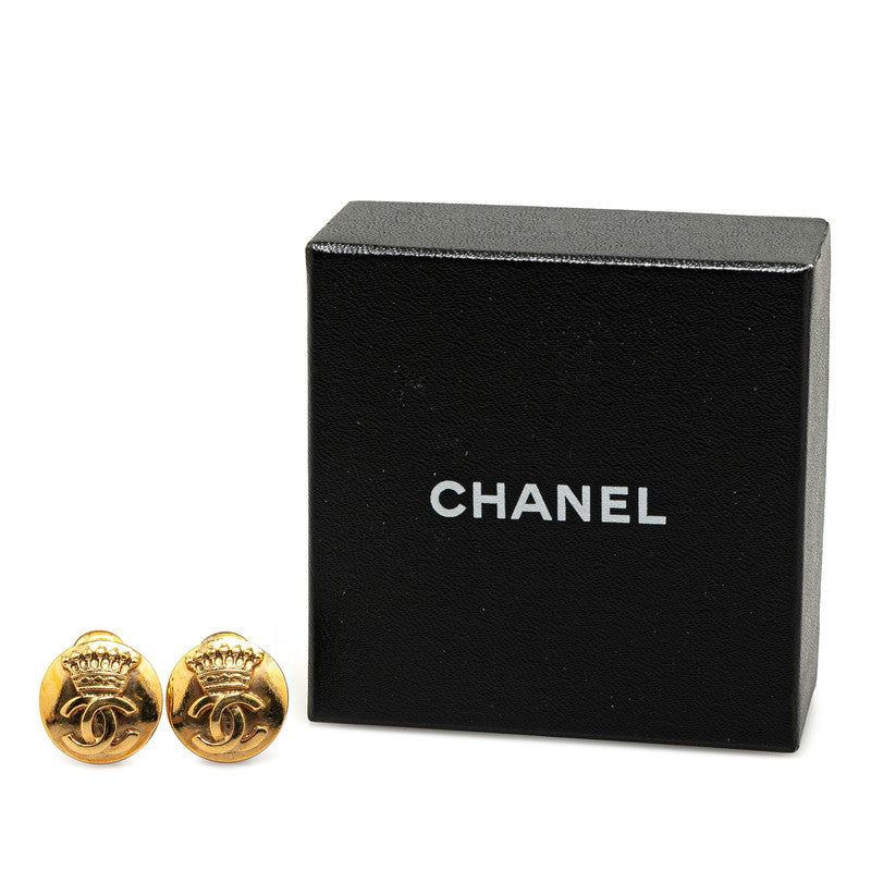 Chanel Vintage Coco Mark Crown Motif Clip-On Earrings Gold in Very Good Condition