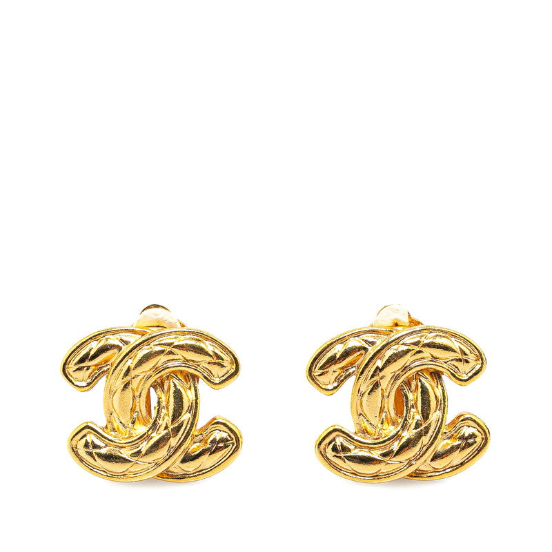 Chanel Matelasse Coco Mark Gold Clip-On Earrings in Great Condition