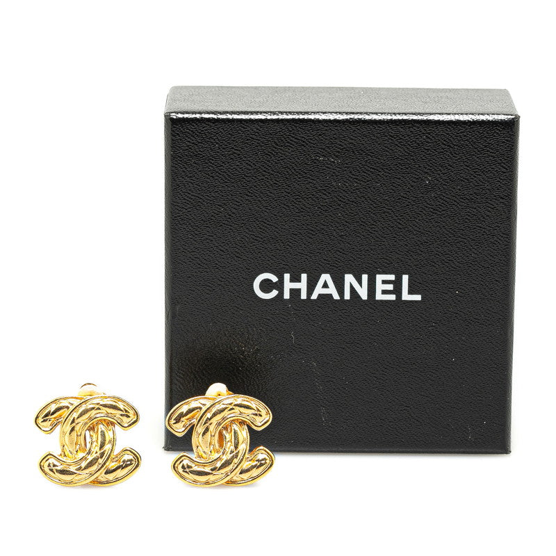 Chanel Matelasse Coco Mark Gold Clip-On Earrings in Great Condition