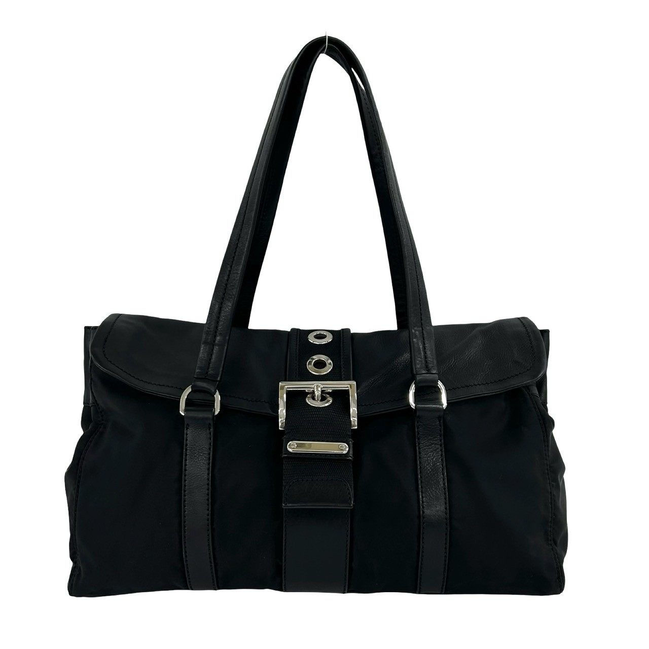 Prada Nylon Leather Tote Bag