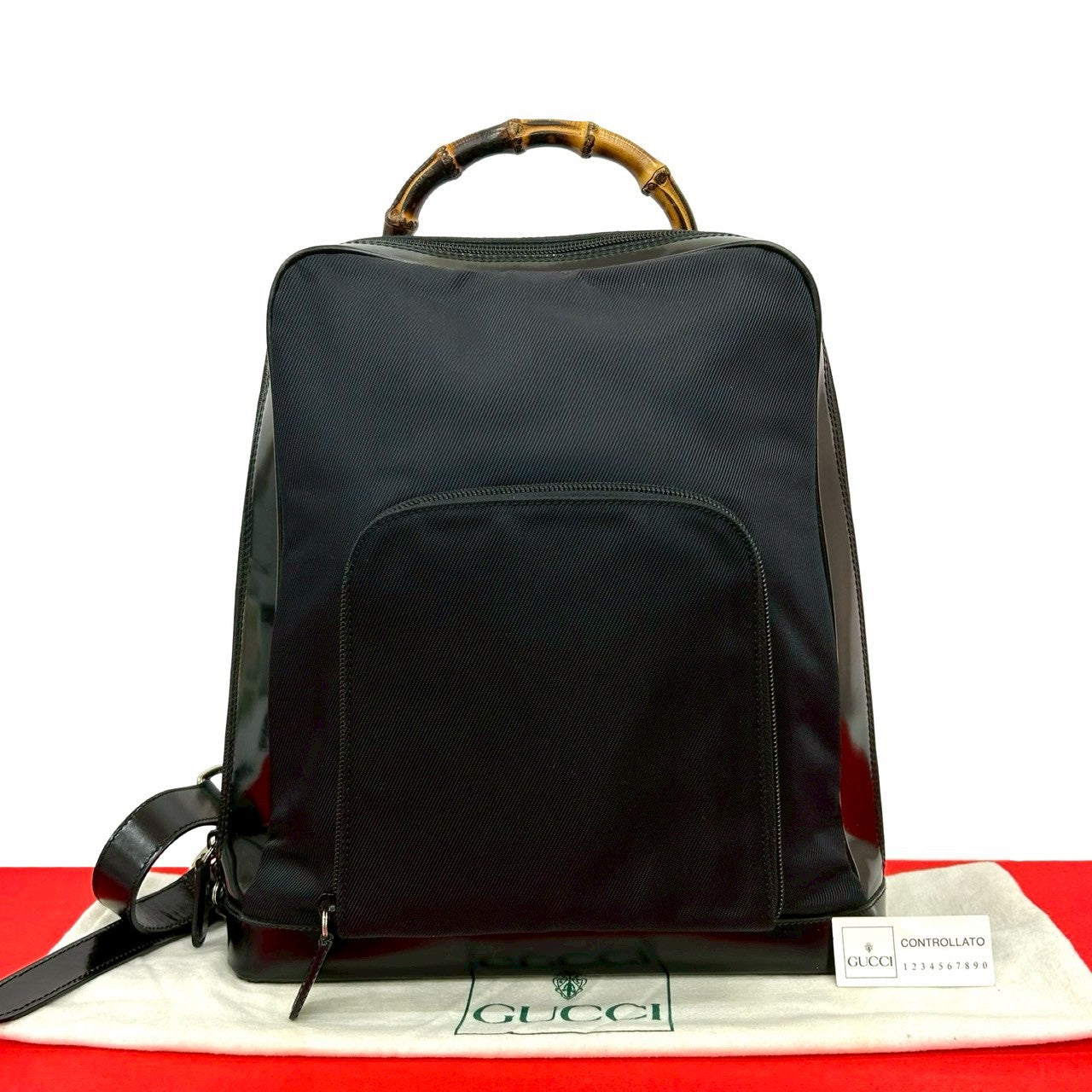 Gucci Bamboo Nylon Patent Leather Backpack