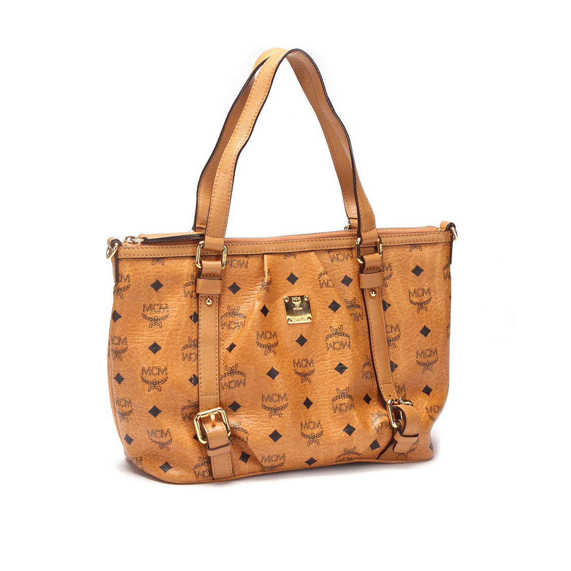 Brown MCM Visetos Leather Satchel