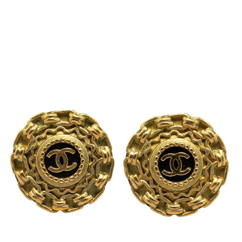 Chanel Vintage Coco Mark Chain Earrings Gold Black in Very Good Condition