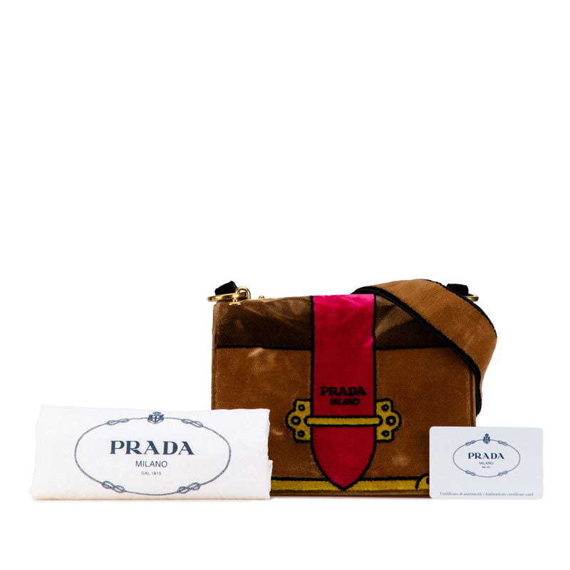 Prada Velour Cahier Buckle Motif Shoulder Bag