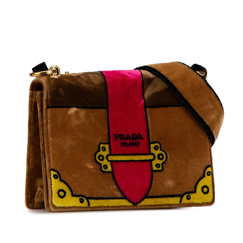 Prada Velour Cahier Buckle Motif Shoulder Bag