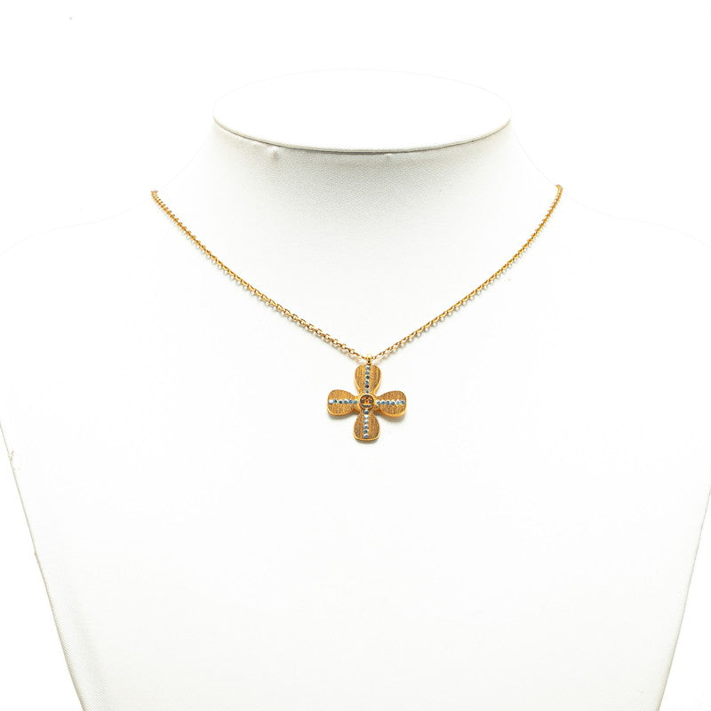 Chanel Clover Rhinestone Necklace Gold