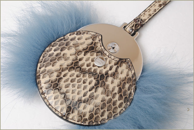 Fendi Mink Fur Python Bag Charm Key Ring Flower Mirror 7AR455 in Pristine Condition