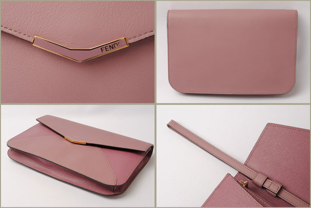 Fendi Leather Clutch Bag Light Purple with Strap in Pristine Condition