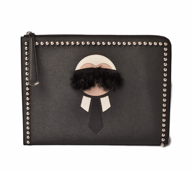 Fendi Karlito Clutch Bag/Second Bag Black/Silver in Pristine Condition