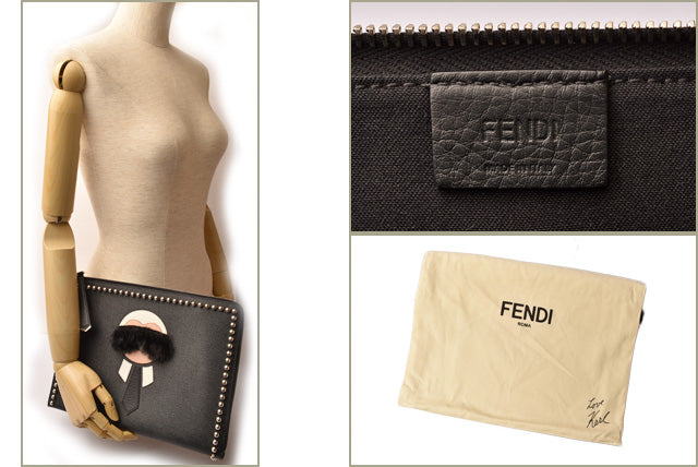 Fendi Karlito Clutch Bag/Second Bag Black/Silver in Pristine Condition