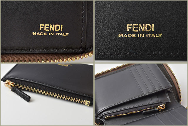 Fendi Leather Zip Wallet Brown/Black 8M0401 in Pristine Condition