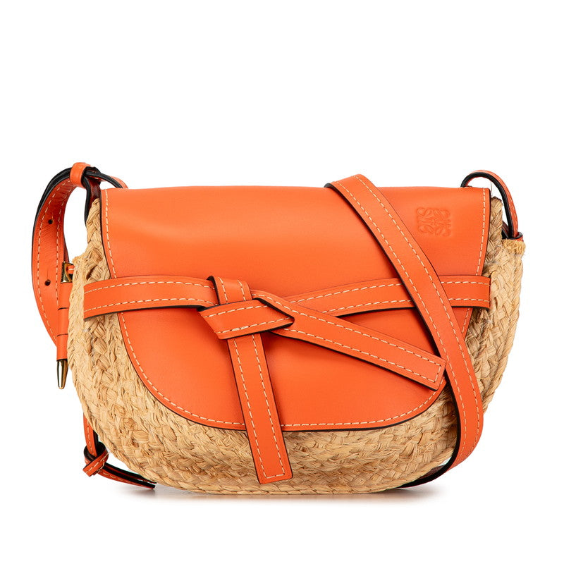 Loewe Anagram Gate Raffia Leather Shoulder Bag