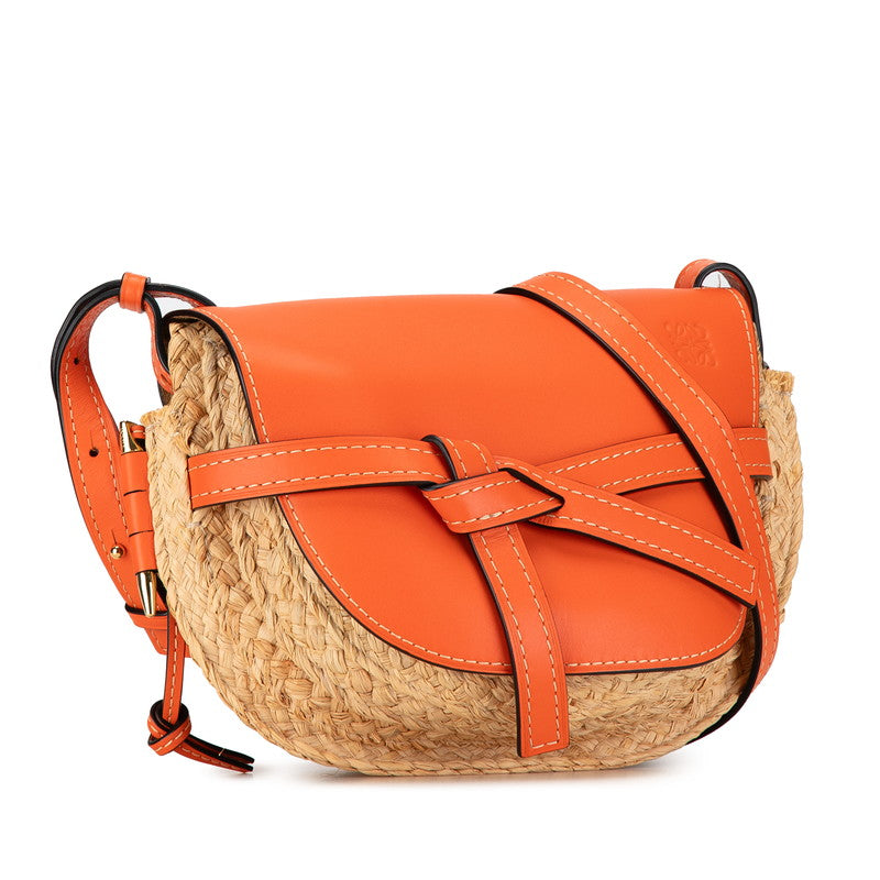 Loewe Anagram Gate Raffia Leather Shoulder Bag