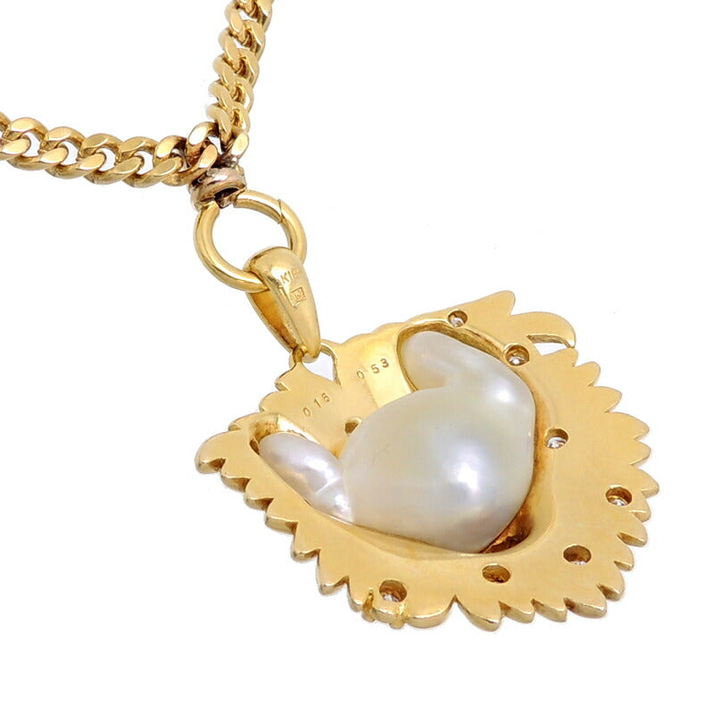 "K" Ladies Pearl Lion Diamond Necklace in K18 Gold