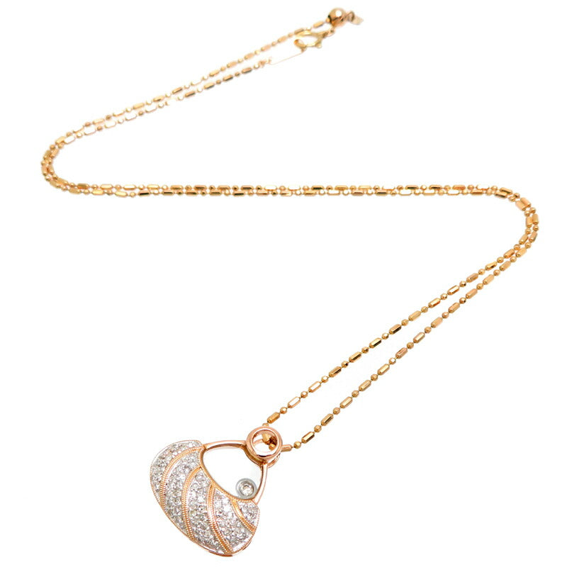 LuxUness  Unbranded 0.37ct Diamond Bag Motif Necklace in K18 Pink Gold/K18 White Gold for Women Metal Necklace in Great Condition