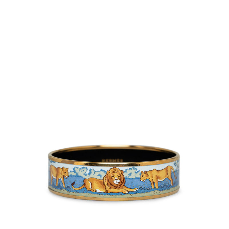 Hermes Enamel GM Lion Bangle Gold Multicolor in Great Condition