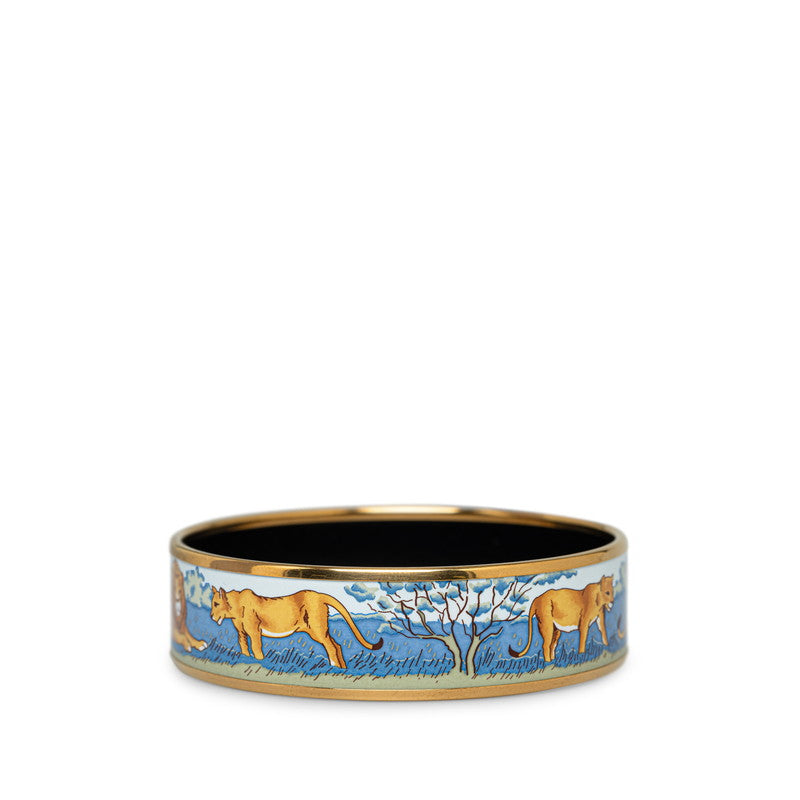 Hermes Enamel GM Lion Bangle Gold Multicolor in Great Condition