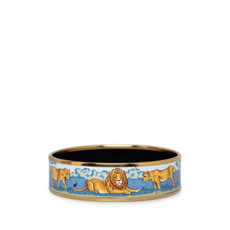 Hermes Enamel GM Lion Bangle Gold Multicolor in Great Condition