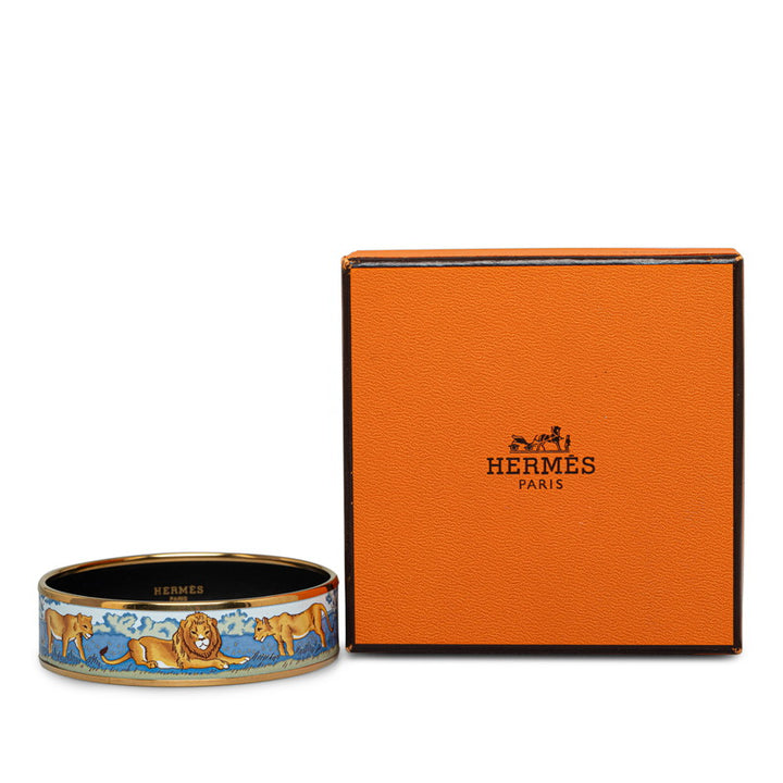 Hermes Enamel GM Lion Bangle Gold Multicolor in Great Condition