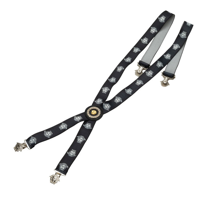 Versace Medusa Motif Suspenders Black Gold Silver in Very Good Condition