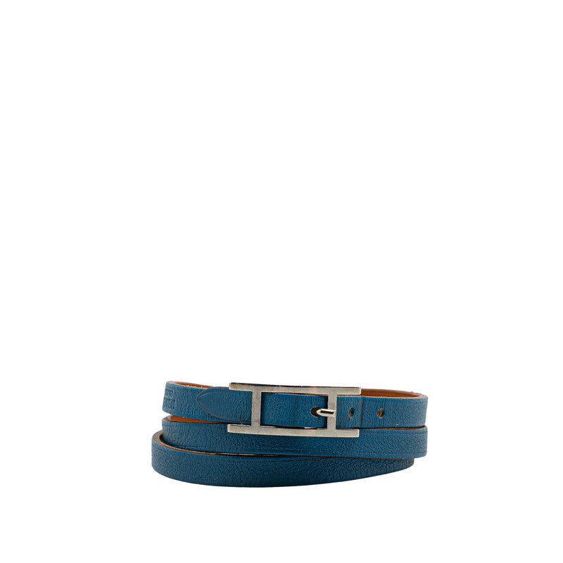 Hermes Leather Api3 Bracelet Blue Silver Stamp O (2011)