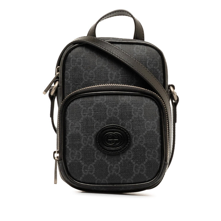 Gucci GG Supreme Interlocking G Mini Shoulder Bag 672952 Black PVC Leather