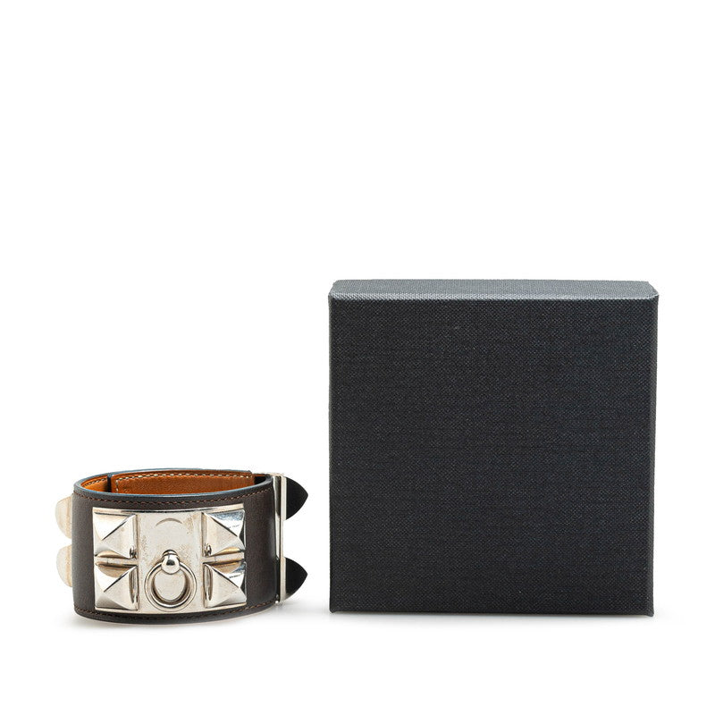 Hermes Collier de Chien Brown Silver Bangle